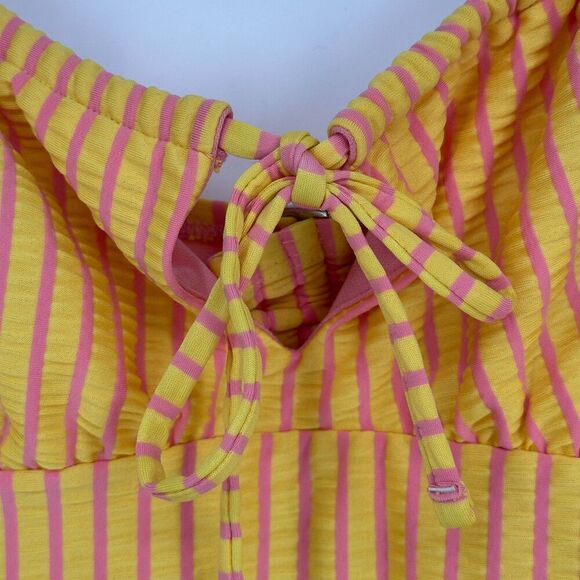 Adore Me Womens One Piece Swimsuit Size 2X Yellow Pink Stripe Beach Lined Ruched - Picture 11 of 12